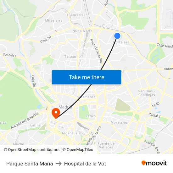 Parque Santa María to Hospital de la Vot map