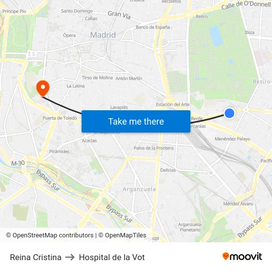 Reina Cristina to Hospital de la Vot map