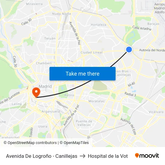 Avenida De Logroño - Canillejas to Hospital de la Vot map