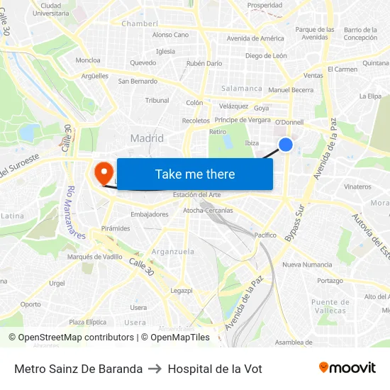 Metro Sainz De Baranda to Hospital de la Vot map