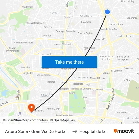 Arturo Soria - Gran Vía De Hortaleza to Hospital de la Vot map
