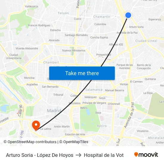 Arturo Soria - López De Hoyos to Hospital de la Vot map
