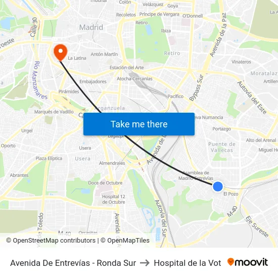 Avenida De Entrevías - Ronda Sur to Hospital de la Vot map