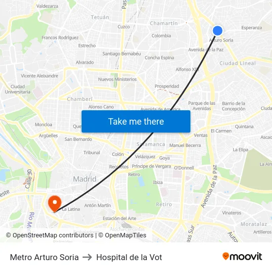 Metro Arturo Soria to Hospital de la Vot map