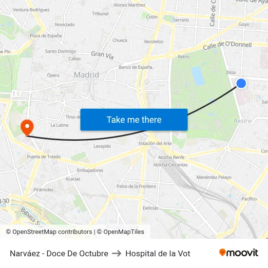 Narváez - Doce De Octubre to Hospital de la Vot map