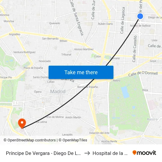 Príncipe De Vergara - Diego De León to Hospital de la Vot map