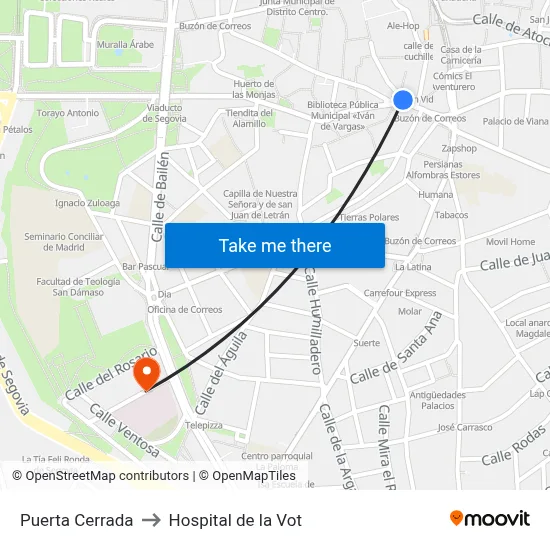 Puerta Cerrada to Hospital de la Vot map