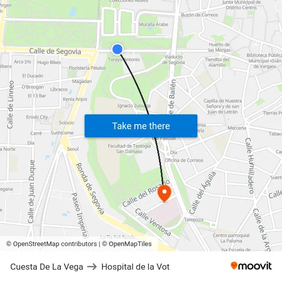 Cuesta De La Vega to Hospital de la Vot map