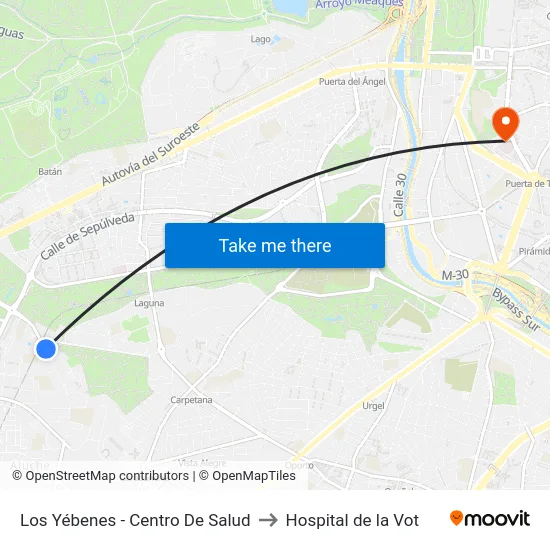 Los Yébenes - Centro De Salud to Hospital de la Vot map