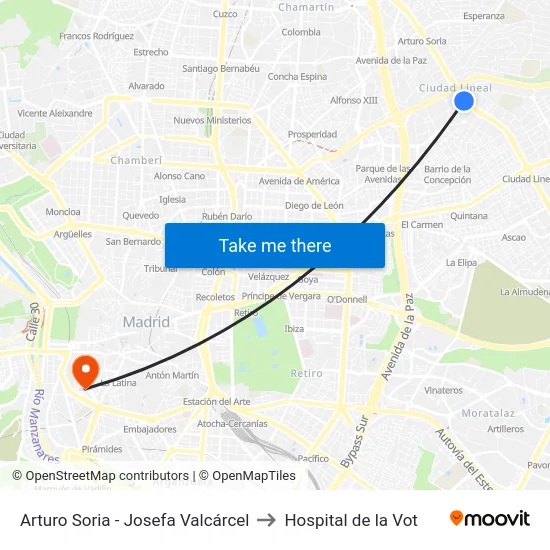 Arturo Soria - Josefa Valcárcel to Hospital de la Vot map