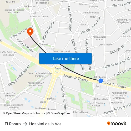 El Rastro to Hospital de la Vot map