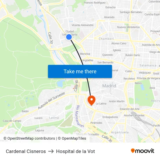 Cardenal Cisneros to Hospital de la Vot map