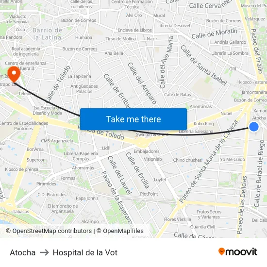 Atocha to Hospital de la Vot map