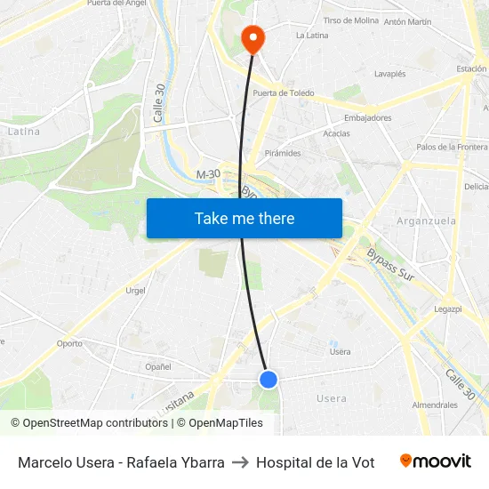 Marcelo Usera - Rafaela Ybarra to Hospital de la Vot map