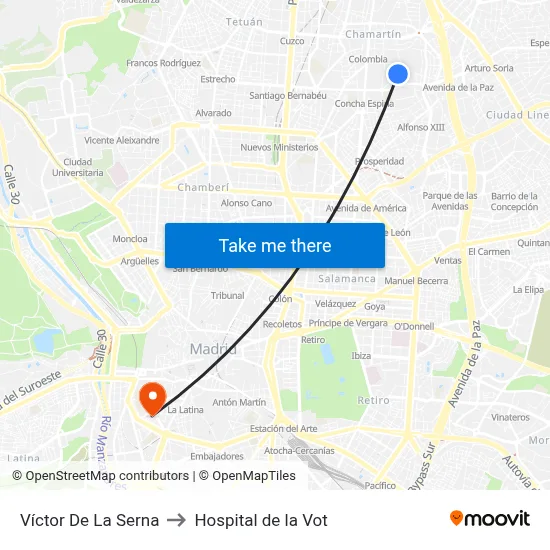 Víctor De La Serna to Hospital de la Vot map