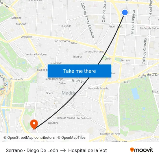 Serrano - Diego De León to Hospital de la Vot map