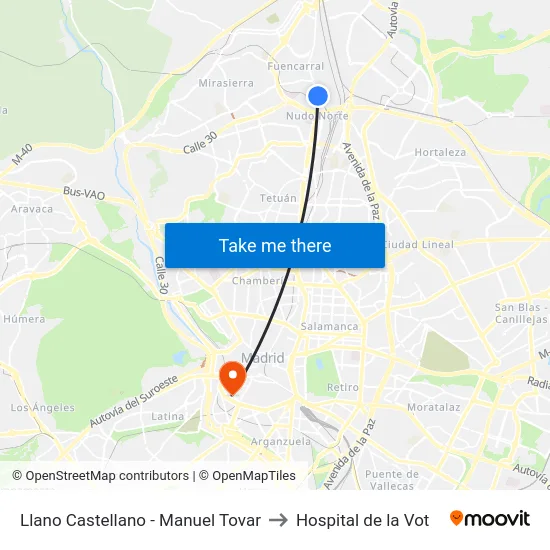 Llano Castellano - Manuel Tovar to Hospital de la Vot map