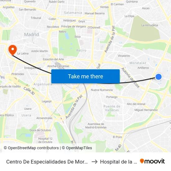 Centro De Especialidades De Moratalaz to Hospital de la Vot map