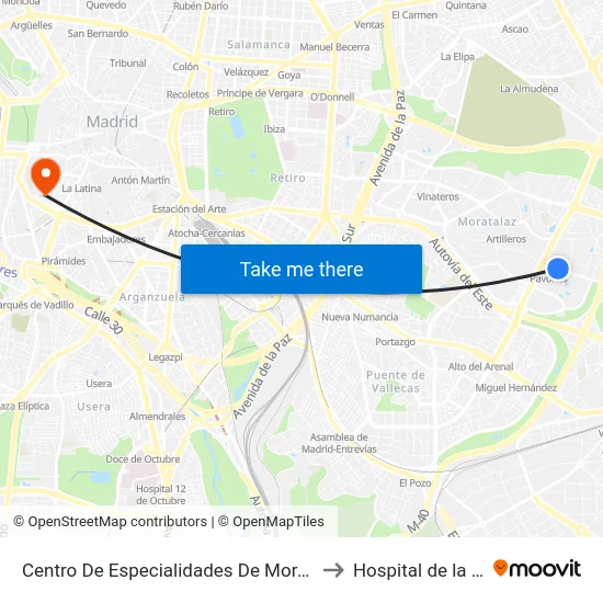 Centro De Especialidades De Moratalaz to Hospital de la Vot map