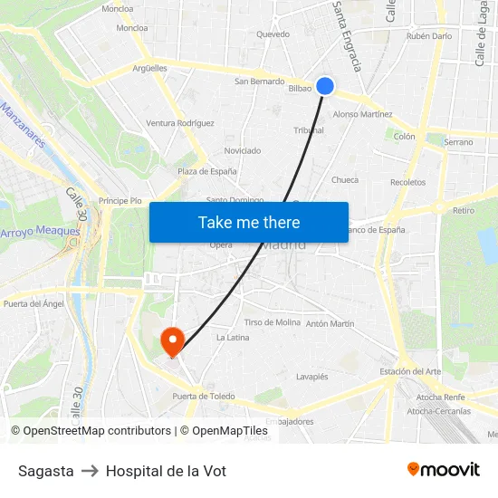 Sagasta to Hospital de la Vot map