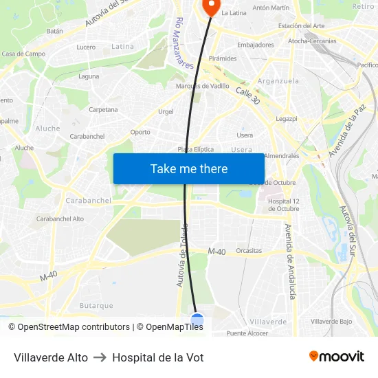 Villaverde Alto to Hospital de la Vot map