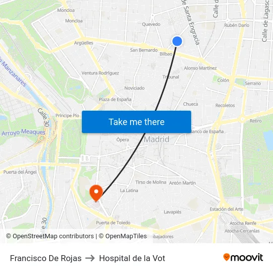 Francisco De Rojas to Hospital de la Vot map