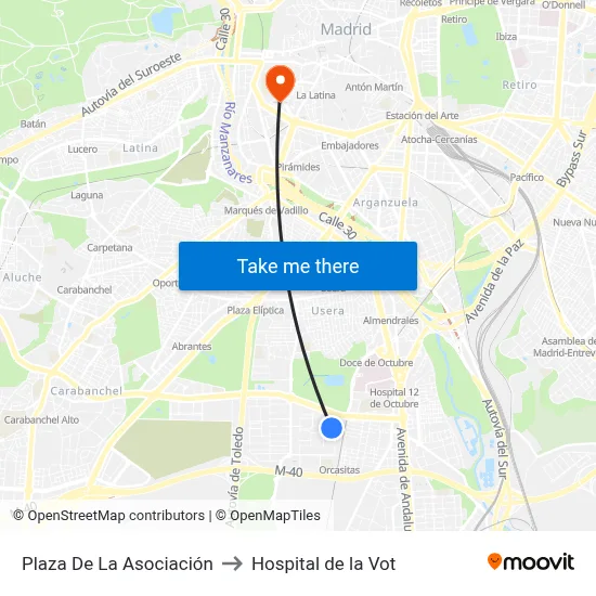 Plaza De La Asociación to Hospital de la Vot map