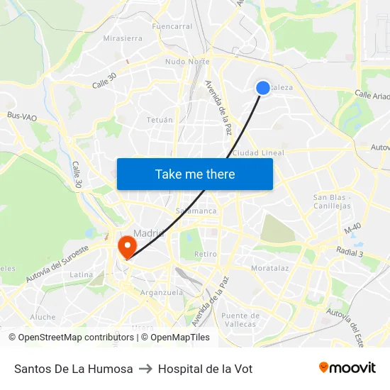 Santos De La Humosa to Hospital de la Vot map