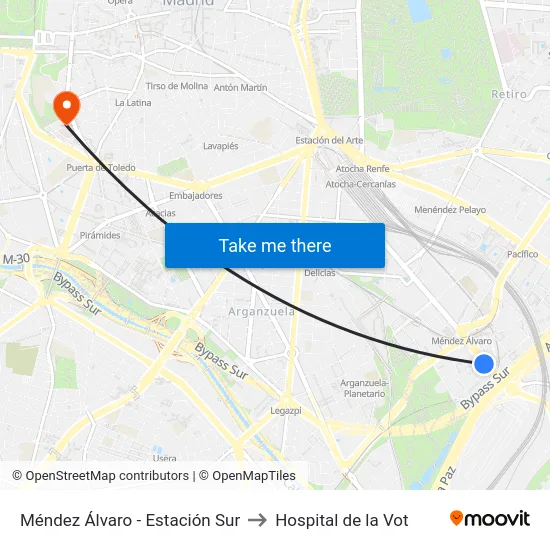 Méndez Álvaro - Estación Sur to Hospital de la Vot map