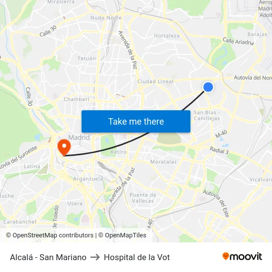 Alcalá - San Mariano to Hospital de la Vot map