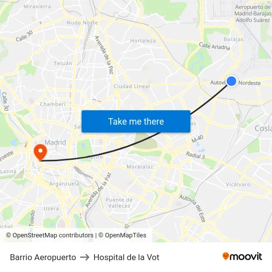 Barrio Aeropuerto to Hospital de la Vot map