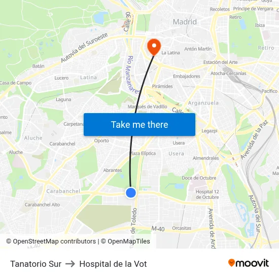Tanatorio Sur to Hospital de la Vot map