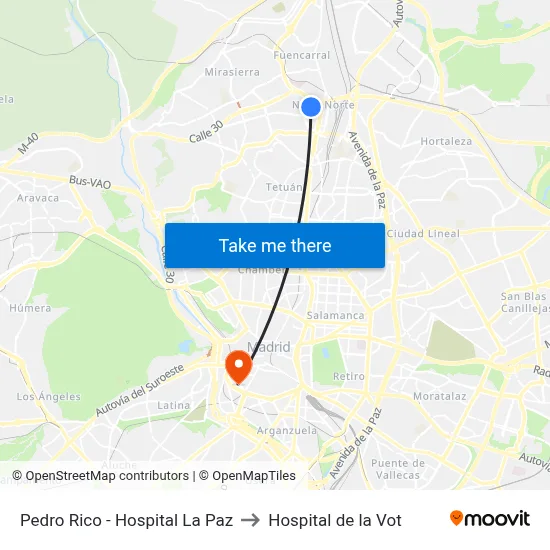 Pedro Rico - Hospital La Paz to Hospital de la Vot map