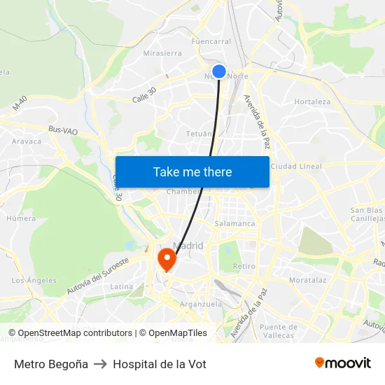 Metro Begoña to Hospital de la Vot map