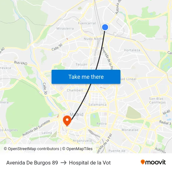 Avenida De Burgos 89 to Hospital de la Vot map