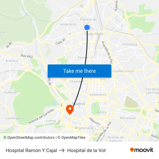 Hospital Ramón Y Cajal to Hospital de la Vot map