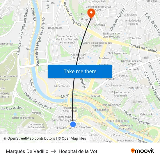 Marqués De Vadillo to Hospital de la Vot map