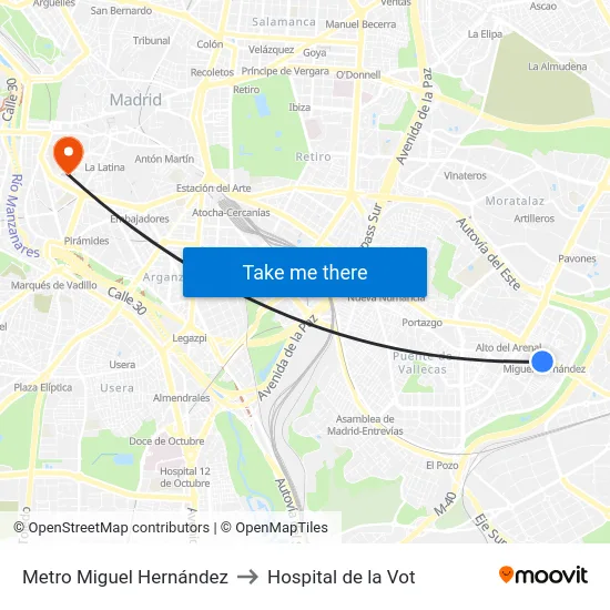 Metro Miguel Hernández to Hospital de la Vot map
