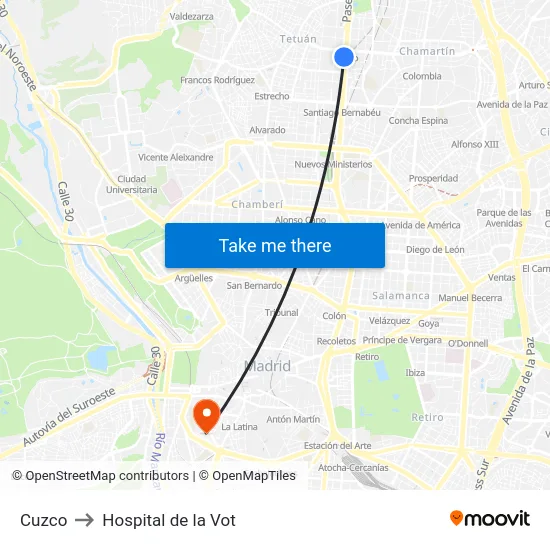 Cuzco to Hospital de la Vot map