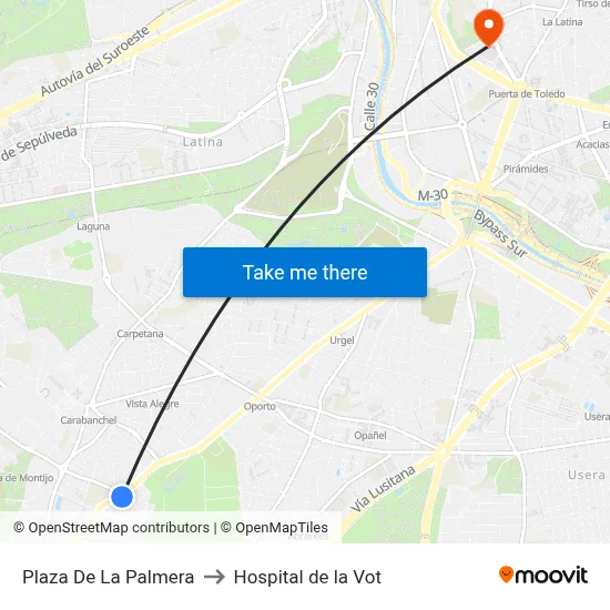 Plaza De La Palmera to Hospital de la Vot map