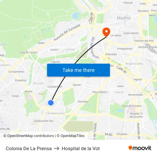 Colonia De La Prensa to Hospital de la Vot map