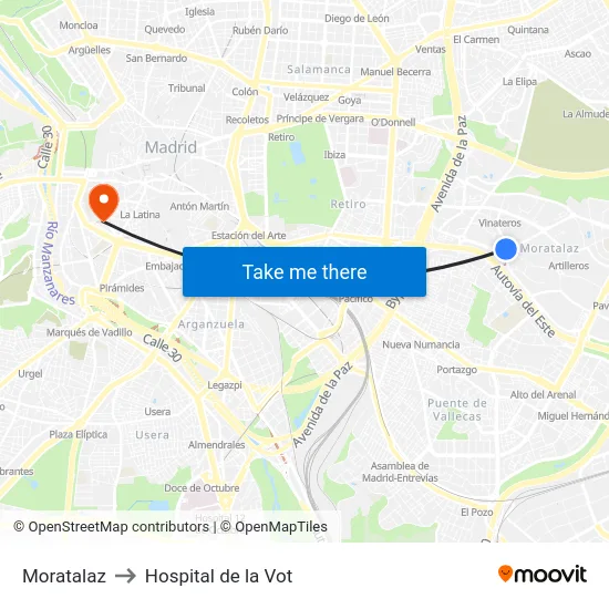 Moratalaz to Hospital de la Vot map