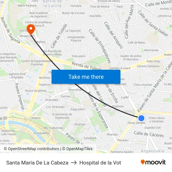 Santa María De La Cabeza to Hospital de la Vot map
