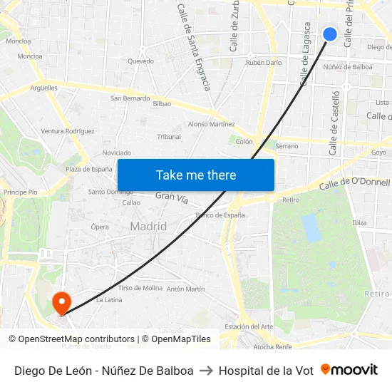 Diego De León - Núñez De Balboa to Hospital de la Vot map