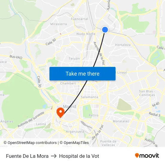 Fuente De La Mora to Hospital de la Vot map