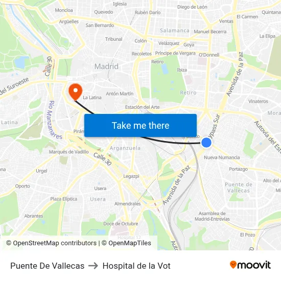 Puente De Vallecas to Hospital de la Vot map
