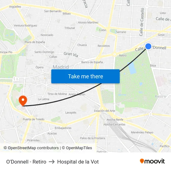 O'Donnell - Retiro to Hospital de la Vot map
