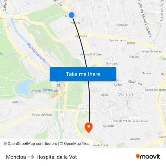 Moncloa to Hospital de la Vot map