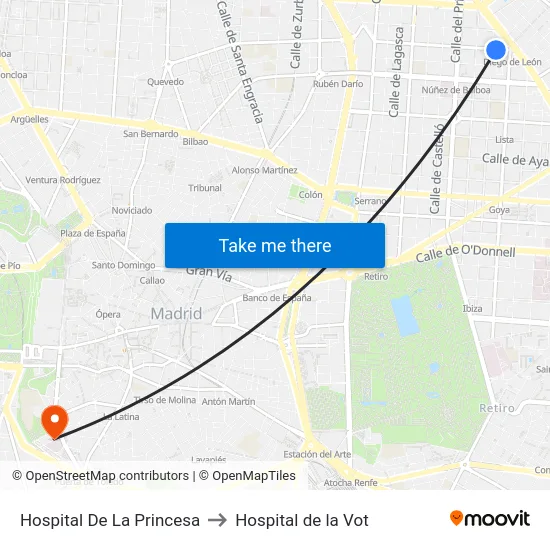 Hospital De La Princesa to Hospital de la Vot map
