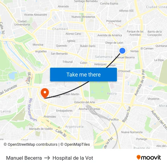 Manuel Becerra to Hospital de la Vot map
